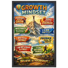 Growth Mindset Wall Art Motivational Poster Framed 11×17 Ready to Hang Gift