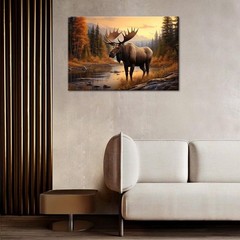 Nature Moose Wall Art Landscape Moose in the River Wall Decor Print Painting …
