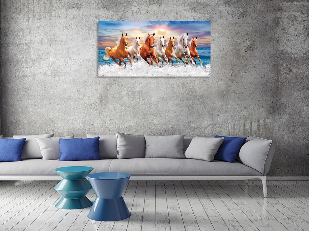 Wall Art Canvas Painting Horses Running Canvas Mural Poster,DIY Framed 24″x48″