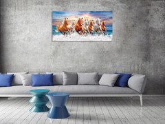 Wall Art Canvas Painting Horses Running Canvas Mural Poster,DIY Framed 24″x48″