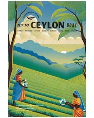 Ceylon BOAC Vintage Travel Poster Tea Plantation Orient Highlands Wall Art