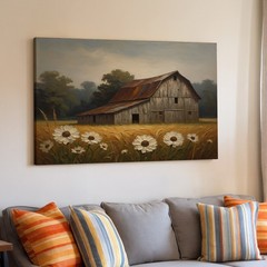 Rustic Barn Scene Canvas Wall Art Vintage Country Farmhouse Landscape Print
