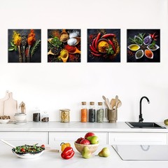 Deveosa Kitchen Wall Art Decor – 4 Pieces Colorful Spices And Spoon Kitchen A…