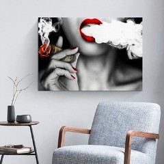 Smoking Girl Canvas Painting Sexy Lips Wall Art Poster Canvas Mural Wall Picture