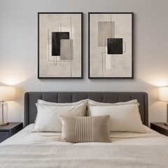 Large Framed Neutral Abstract Wall Art for 24″ W x 36″ H x 2Pcs, Minimalism