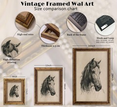 Vintage Gold Framed Horse Sketch Canvas Wall Art Horse Wall Decor Vintage Far…