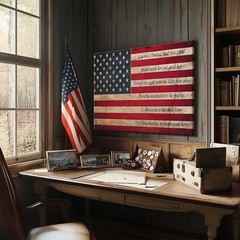 American Flag Canvas Wall Art: God Bless America Lyrics, Rustic USA Print