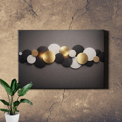 Black White Brass Circle Composition Abstract Wall Art Print Geometric