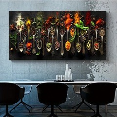 Kitchen Art Colorful Spices Grains and Spoon Canvas Print Poster Canvas Painting