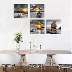Black and White Gold Wall Decor Sea Sunset Beach Wall Art Seascape Zen Painti…