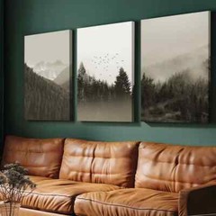 3pcs Pastel Birds Over Misty Mountains Canvas Unframed