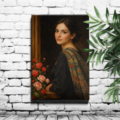 Woman by window floral art deco portrait Art Print, classical realist style