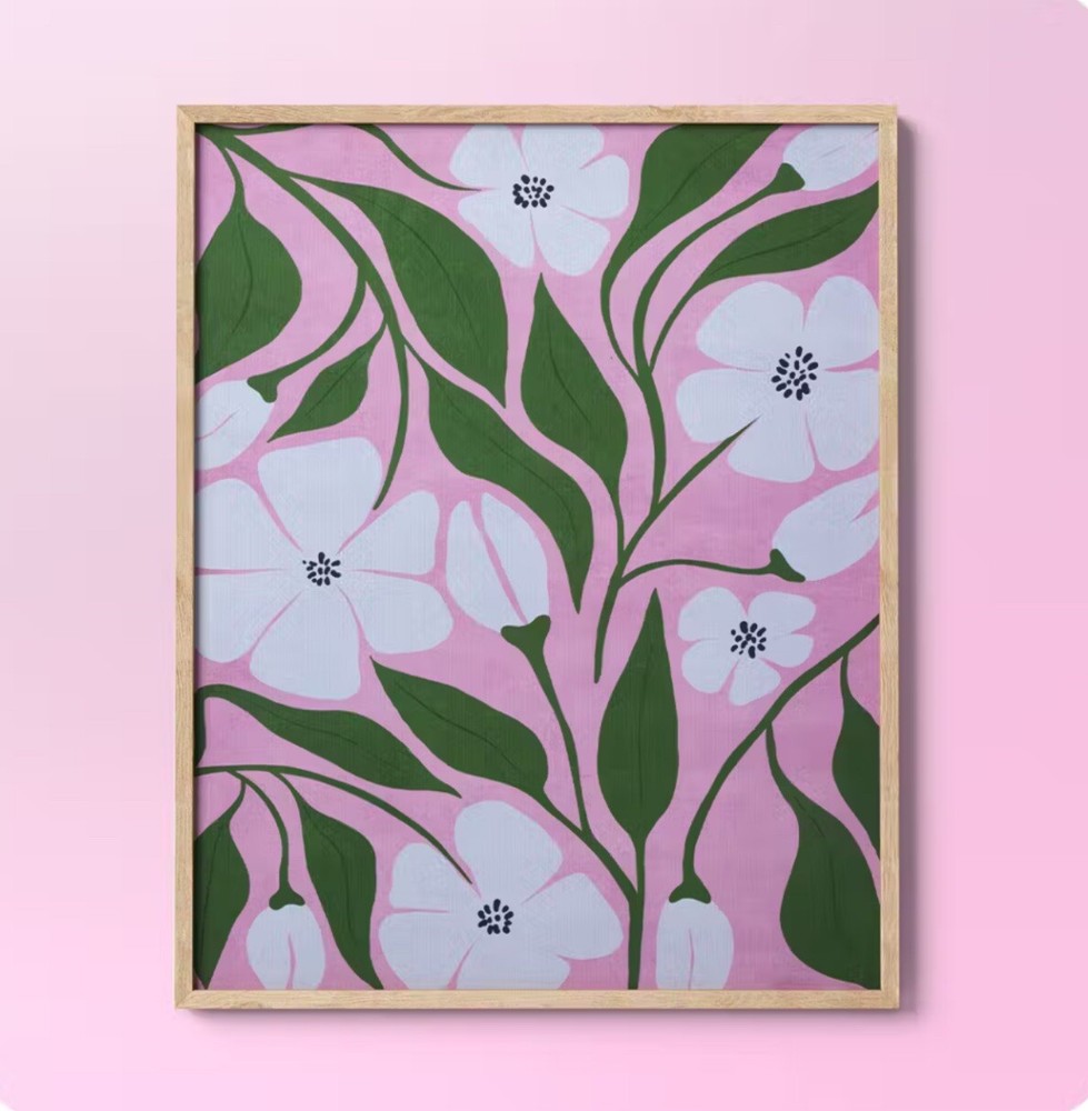 Room Essentials 16″x20″ Flower Print Framed Dorm Room Essentials Wall Art