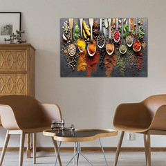 Canvas Wall Decor Art, Colorful Spices and Spoons Wall Art, Modern Kitchen Pictu