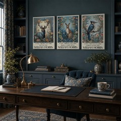 Set of 3 William Morris Style Wildlife Canvas Wall Art Vintage Botanical Deer…