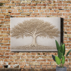 Tree of Life Canvas Art Metallic Gold Leaves Textured Gray Background