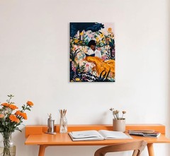 Black Woman Reading Among Flower Canvas Wall Art,Afrocentric Wall Art ,Boho S…