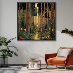Framed Square Forest Landscape Print, Multicolor Nature Wall Art for Living Room