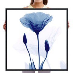 Large Black Framed Abstract Blue Flickering Floral Modern Pictures Canvas Prints