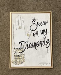 Wall Art Canvas “Swear On My Diamonds “ 16” X 12” Gold/Black/White Used