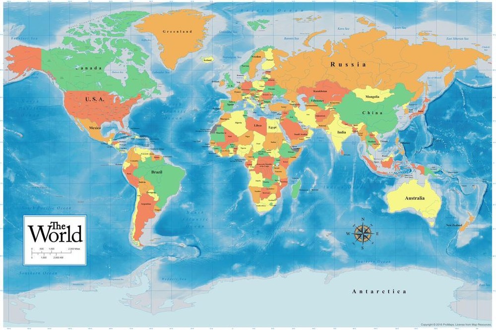 ProMaps Official 2019 World Map Classroom Reference Poster 24×36