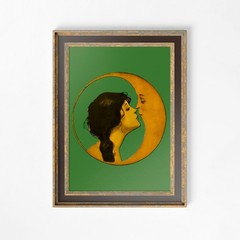 Bohemian Moon Print | Woman Kissing Moon Art Nouveau Poster
