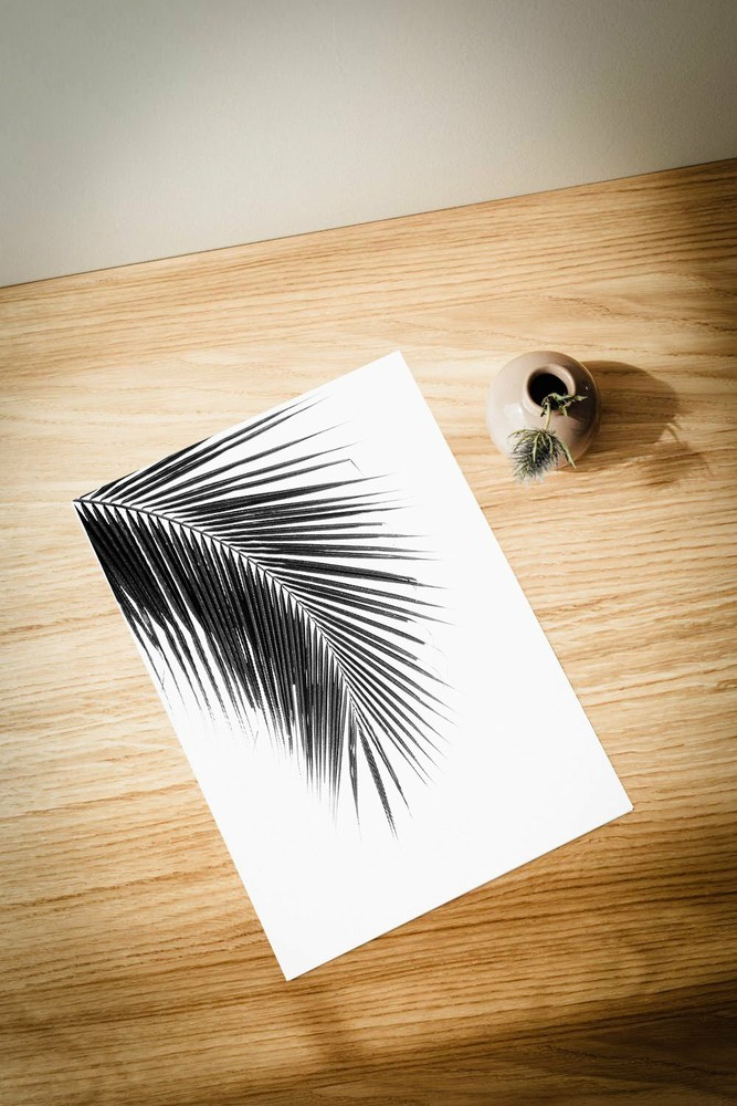 Nordic Black and White Leaf Poster with white Border- No frame included