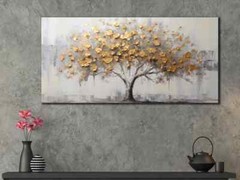 Golden Tree Oil Painting Stunning Grey Wall Art Canvas Unframed Print Art