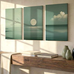 3 Pieces Serene Ocean View Moon Large Wall Art Set for Living Room Set Of 3