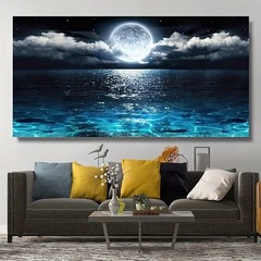 Ocean And Night Moon Landscapes Canvas Painting Canvas Mural Wall Art Picture