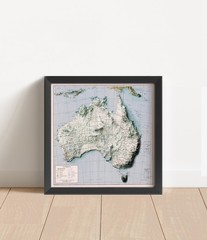 Australia Map, Australia 2D Relief Map, Australia Vintage Map – 2D Flat Print