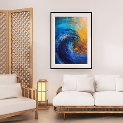 Blue Abstract Wave Wall Art Print | Modern Ocean Canvas & Fine Art