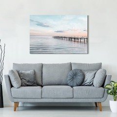 Ocean Pier Canvas Wall Art: Coastal Picture Sunset Seascape Painting Beach Ar…