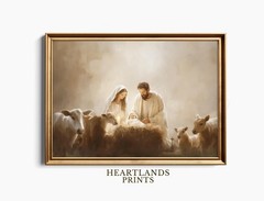 Nativity Scene Poster, Jesus Christmas Canvas Wall Art,Christian Religious Decor