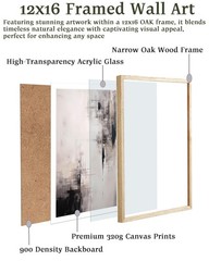 Abstract Wall Art Japandi Minimalist Home Decor Neutral Beige Oak Frame 12×16