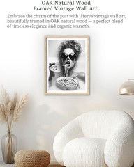 Natural OAK Wood Framed Wall Art, 12x16in Woman Wearing Sunglasses Eating Pas…