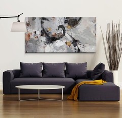 Black and Gray Wall Art – Elegant Ink Style Canvas Abstract Wall Decor 60″x120″