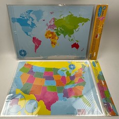 (2) Smart Poly Learning Mats USA World Maps 12″ x 17″ Double-Sided Dry Erase US