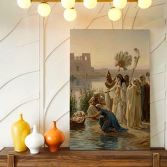Wall Art Ancient Egyptian River Scene Women Baby Basket Classical Painting Decor
