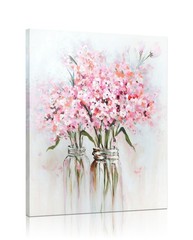 Pink Flowers Canvas Wall Art: Abstract Bouquet in Vase Artwork Prints for Tee…