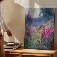 Colorful Floral Garden Canvas Wall Art Abstract Nature Painting Pink Purple Blue