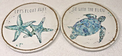 Bathroom Wall Decor Sea Turtle Starfish Round Pictures Print on Canvas W/ Rope