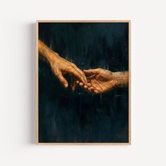 Touching Hands Chiaroscuro Oil Painting, Dark Academia Reaching Hands Art Print