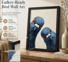 Framed Whimsical Pigeon Wall Art, Blue Birds Oil Painting Canvas Prints, Funn…