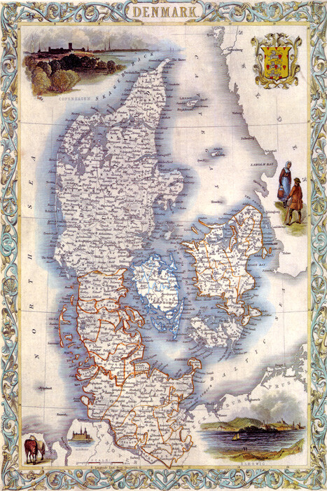 1800’S MAP DENMARK SLESWIG COPENHAGEN REPRODUCTION VINTAGE POSTER