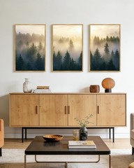 Misty Nordic Forests Framed Wall Art 16x24in Nature Fog Pine Tree Morden Pain…