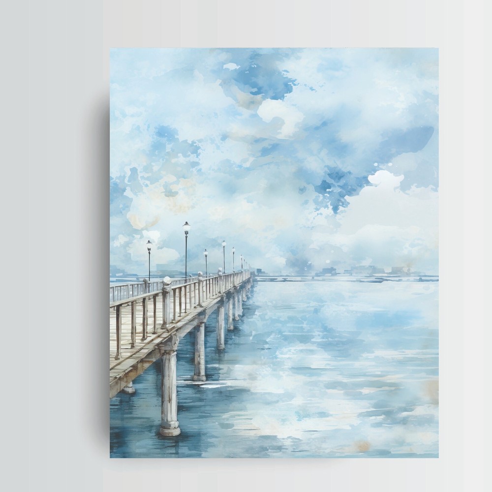 16×20 Storm Over Pier Beach Coastal Canvas Print Wall Art