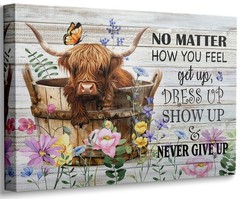 Funny Highland Cow Bathroom Canvas Wall Art Farmhouse Cute Brown Cow Painting
