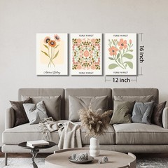 3 PCS Boho Floral Canvas Wall Art, Rustic Botanical Canvas Paintings Prints A…