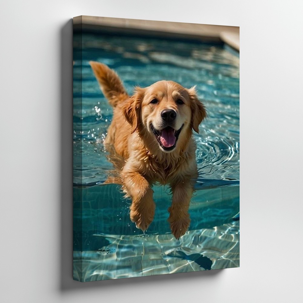 Golden Retriever Swimming In Pool Canvas Wall Art Animal Print Decor 75X80